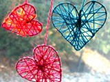 yarn hearts for window decor