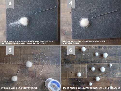 Cute DIY Felted Wool Snowball Garland