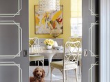 grey doors with yellow geometric prints that make them bolder, catchier and cooler