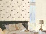 grey wallpaper with butterfly printing is a cute idea for a neutral bedroom or for a chic girl’s space