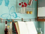 blue wallpaper with bolder blue butterfly printing for a cute and sweet touch in the space