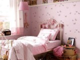 pink butterfly wallpaper and matching bedding will make your daughter’s bedroom really fairy-like and chic