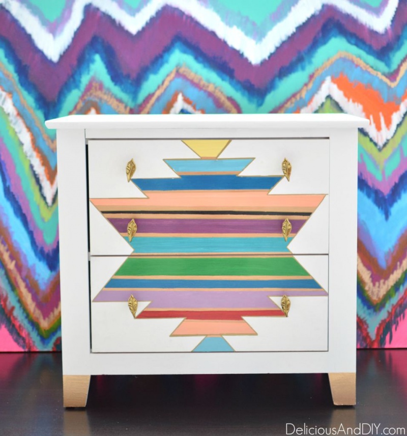 Picture Of diy aztec printed nightstand makeover  1