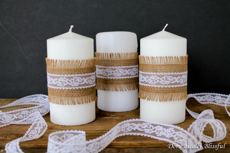 burlap and lace candles
