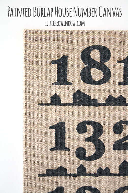burlap house and number canvas