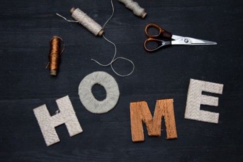 DIY Cardboard And Thread Letters For Home Decor