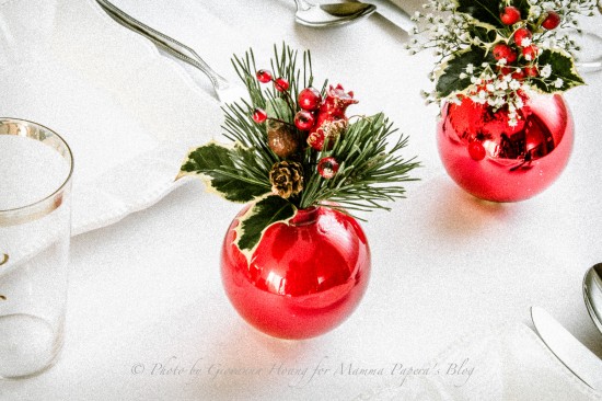 Christmas centerpiece of ornaments