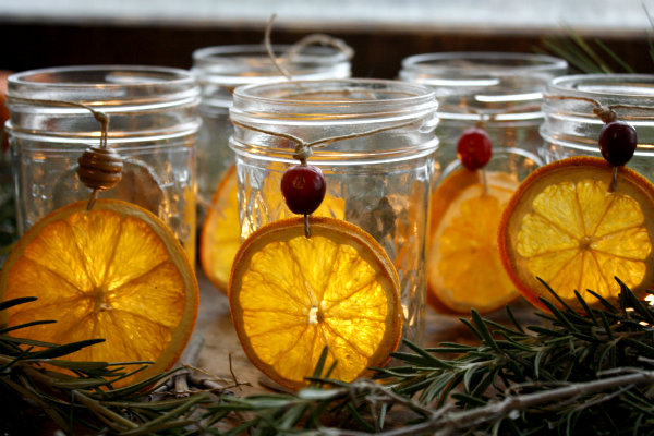 dried orange and cranberry lanterns