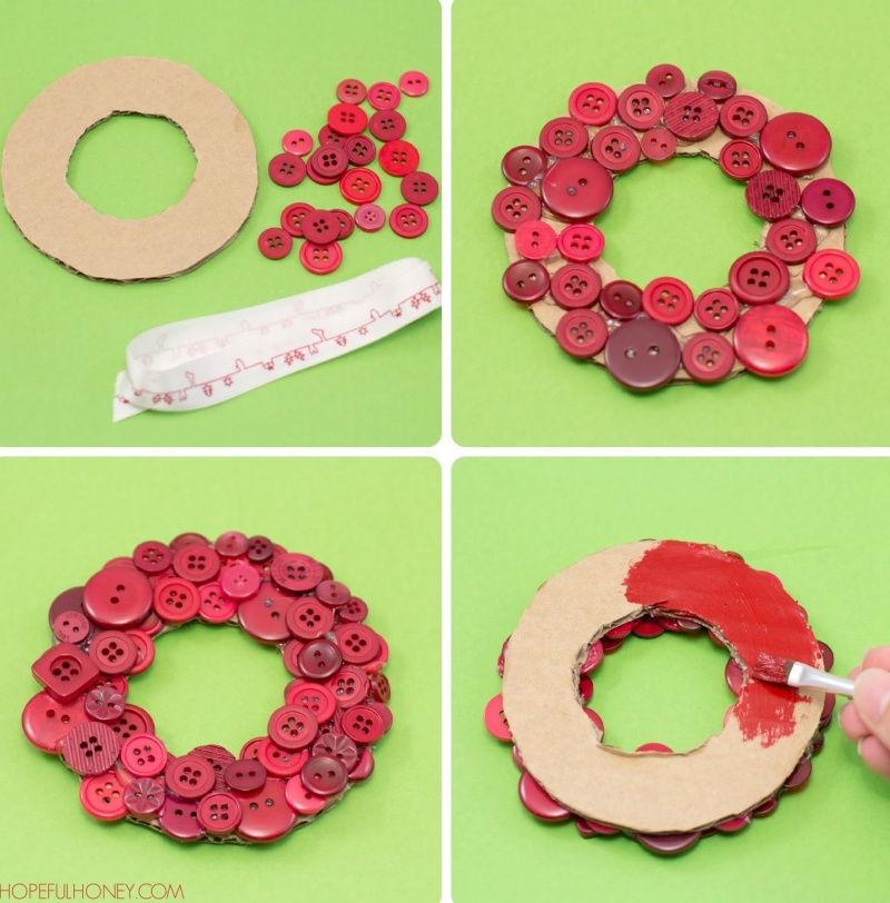 Picture Of diy christmas red button wreath  3