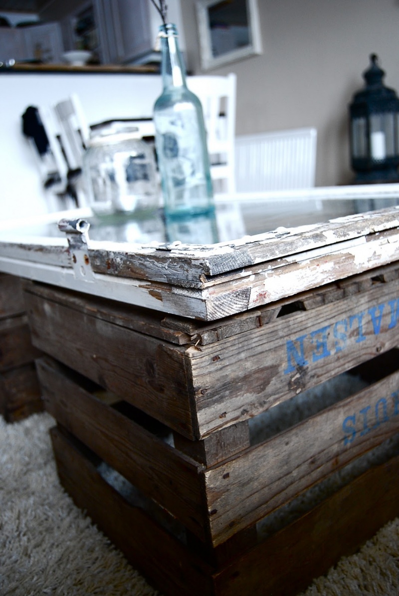 Diy Coffee Table Of Window And Two Crates