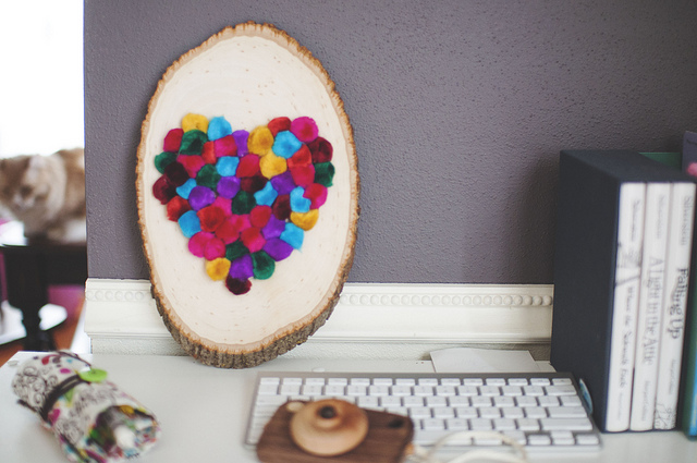 Diy Colorful Pompom Heart For Valentines Day