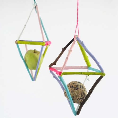 DIY Colorful Rustic Bird Feeders From Branches