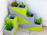 neon concrete block planters