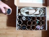 DIY cable organizers of paper rolls
