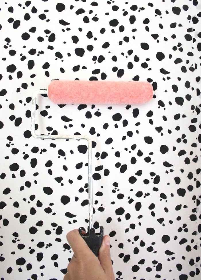 Picture Of diy dalmatian print fabric accent wall  1
