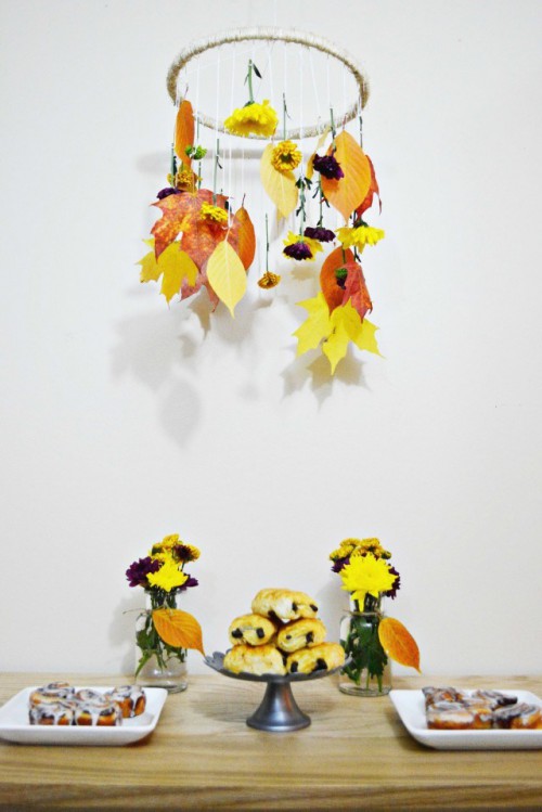 DIY Decorative Fall Leaves And Flowers Mobile