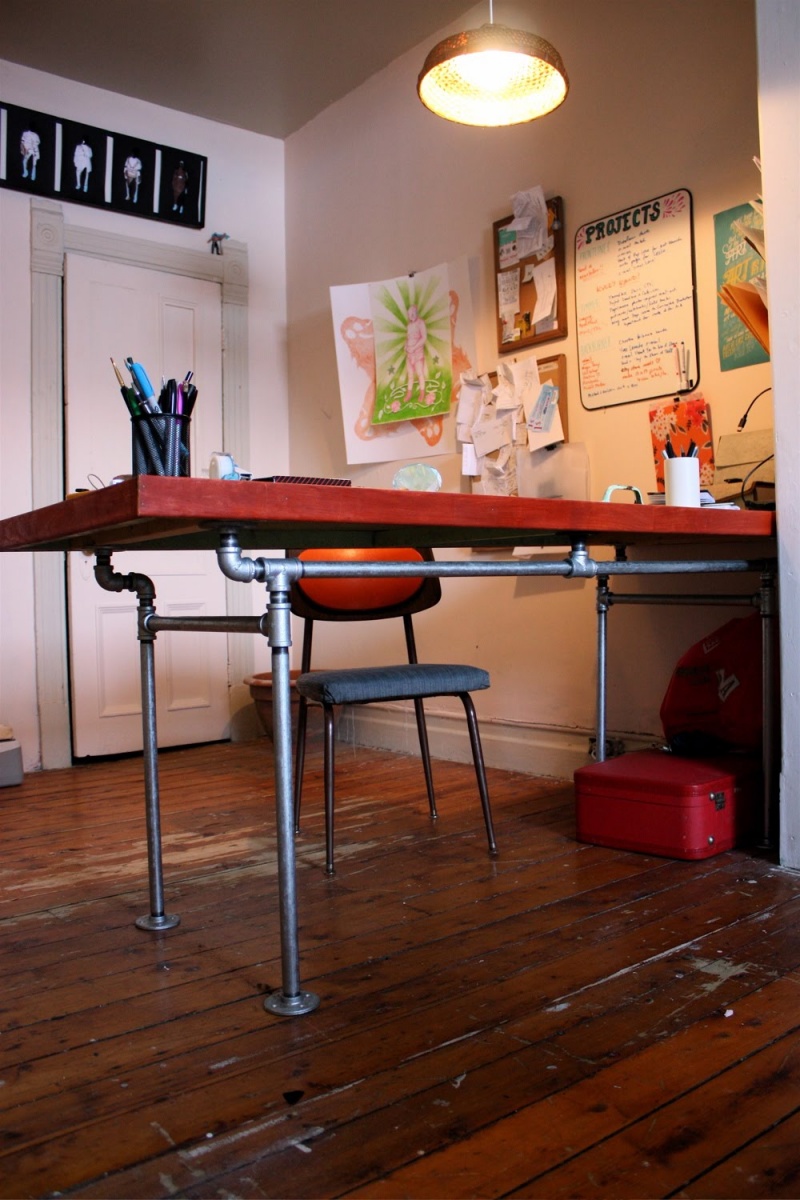 Diy Desk Of Salvaged Door And Pipes