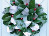 magnolia and ornaments wreath