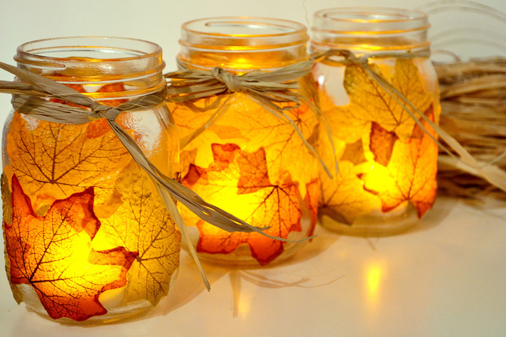 leaf mason jar candleholders