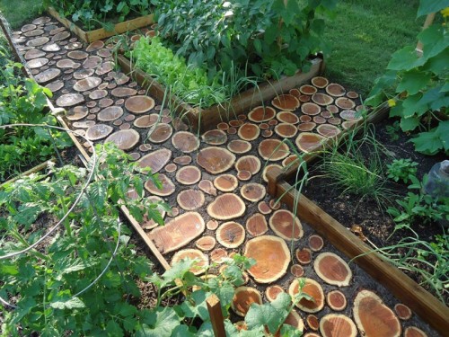 Diy Garden Path Of Wood Slabs