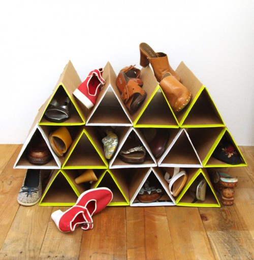 DIY Geometric Shoe Rack Of Cardboard