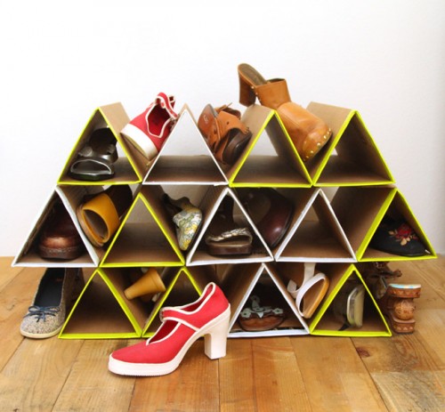 DIY Geometric Shoe Rack Of Cardboard