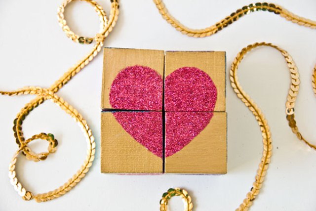 Diy Glitter Wooden Block Valentine Puzzles