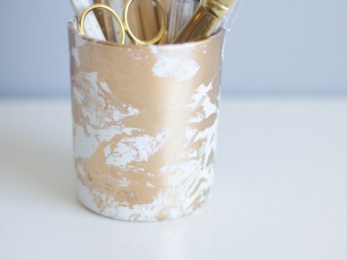 Diy Gold Marbled Pencil Cup