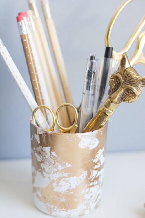 DIY Gold Marbled Pencil Cup