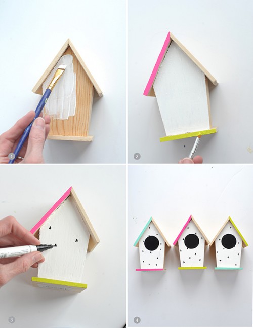 DIY Hand Painted Modern Bird Houses