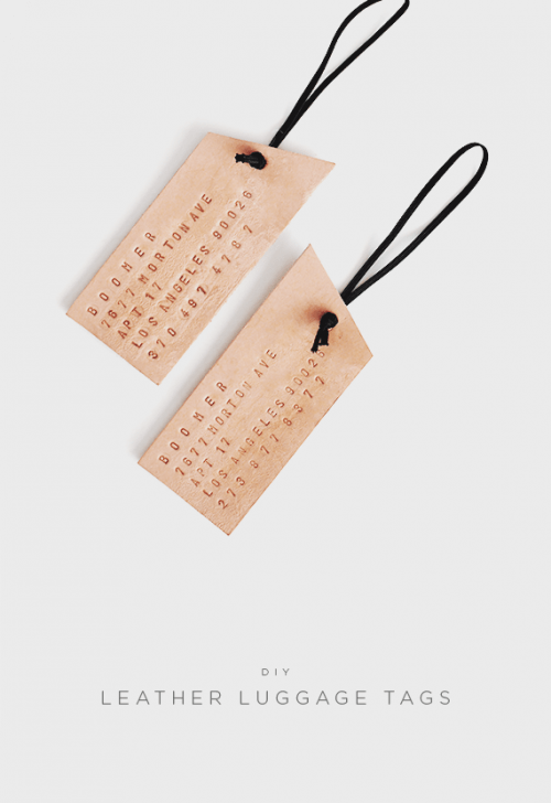 neutral leather luggage tags (via almostmakesperfect)
