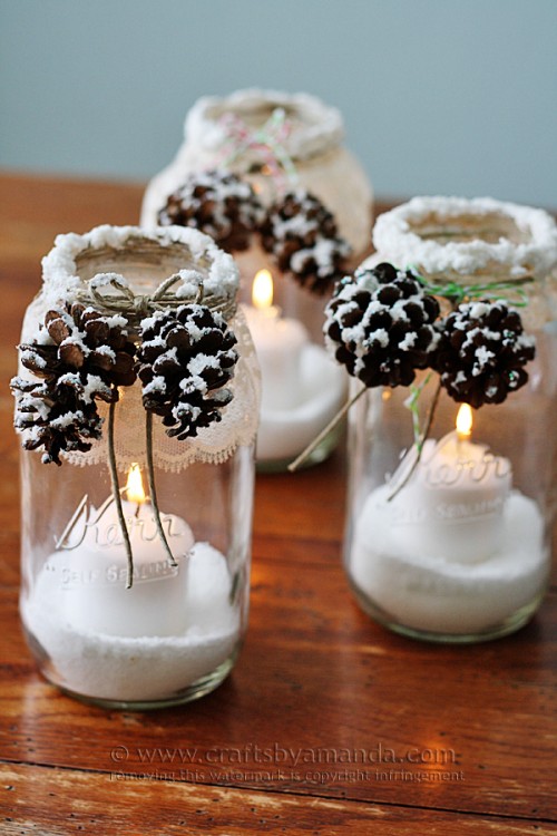 snowy pinecones candle jars (via craftsbyamanda)