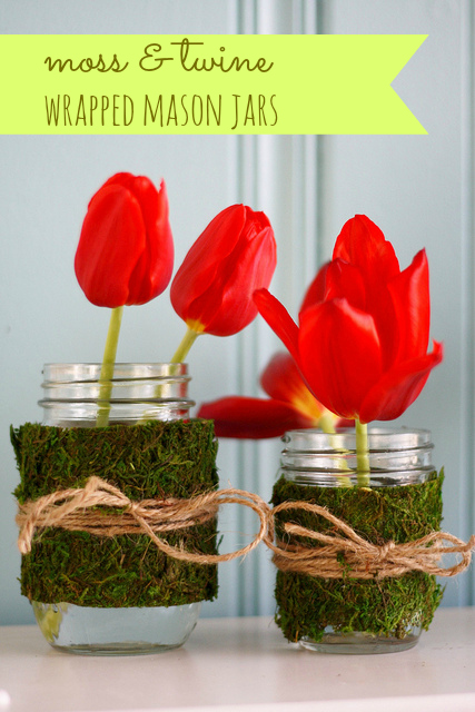 DIY Moss And Twine Wrapped Jars