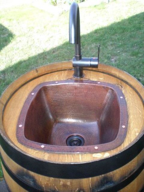 Diy Outdoor Sink Of An Old Wine Barrel