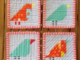 wonky bird patchwork coasters