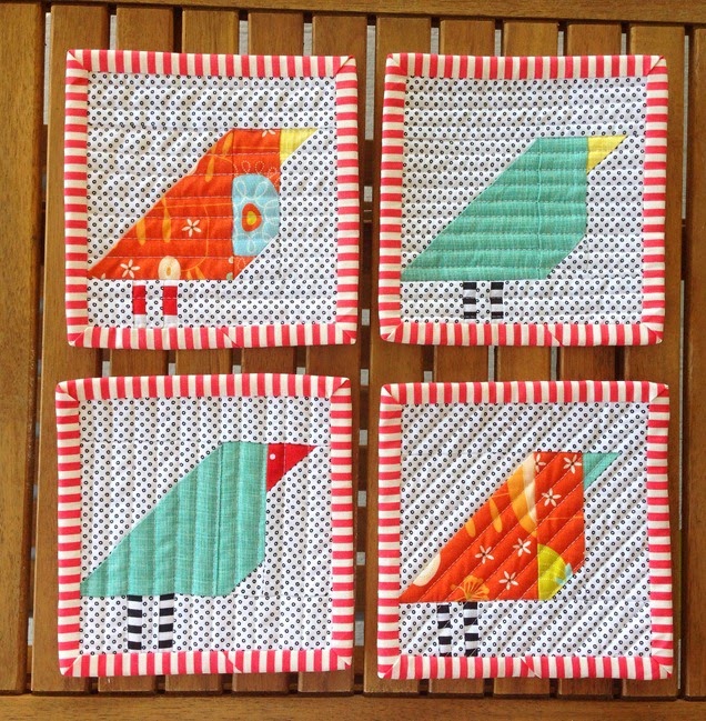 wonky bird patchwork coasters