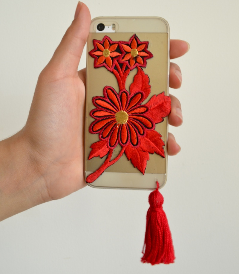 Diy phone case with applique and tassels  1