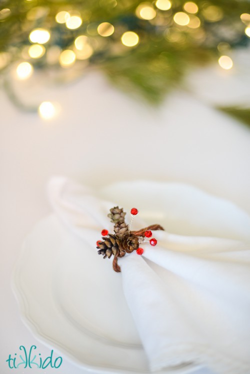 DIY Pinecone And Sparkling Beads Napkin Rings