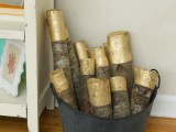 gold painted logs