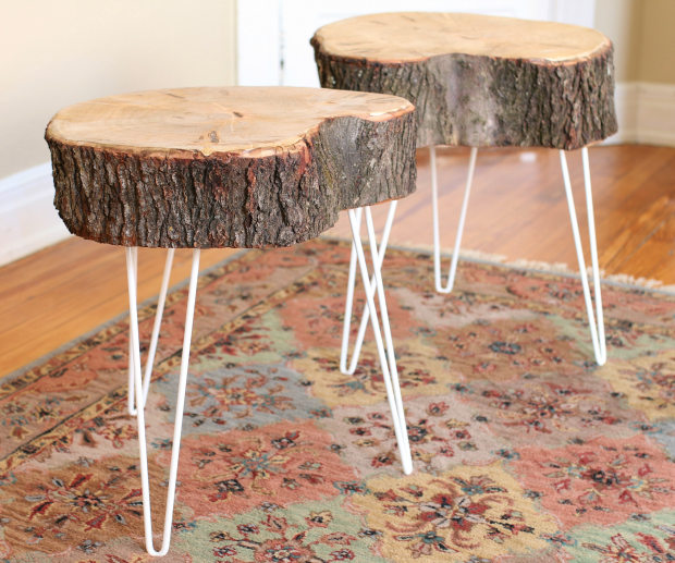 Diy rustic end table from a tree stump slice  8
