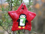 penguin star ornaments of salt dough