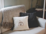 embroidered house pillow
