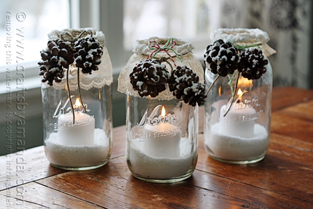 Diy Snowy Pinecone Candle Jars