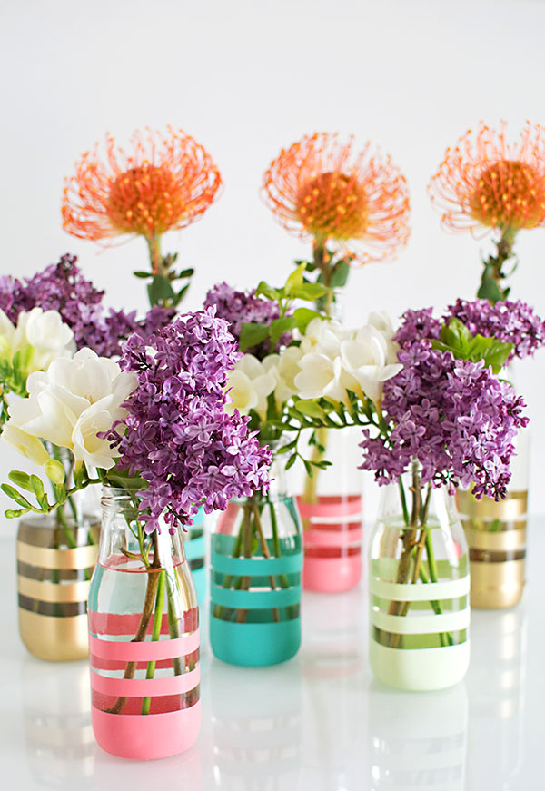 Diy spray painted colorful vases from glass bottles  1
