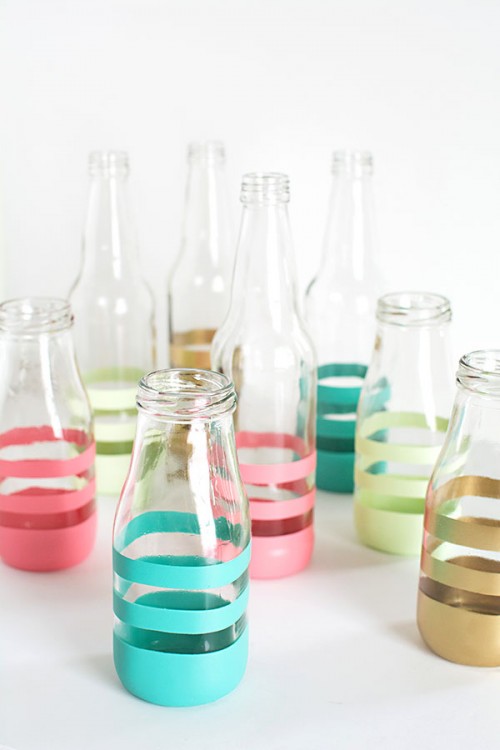DIY Spray Painted Colorful Vases From Glass Bottles