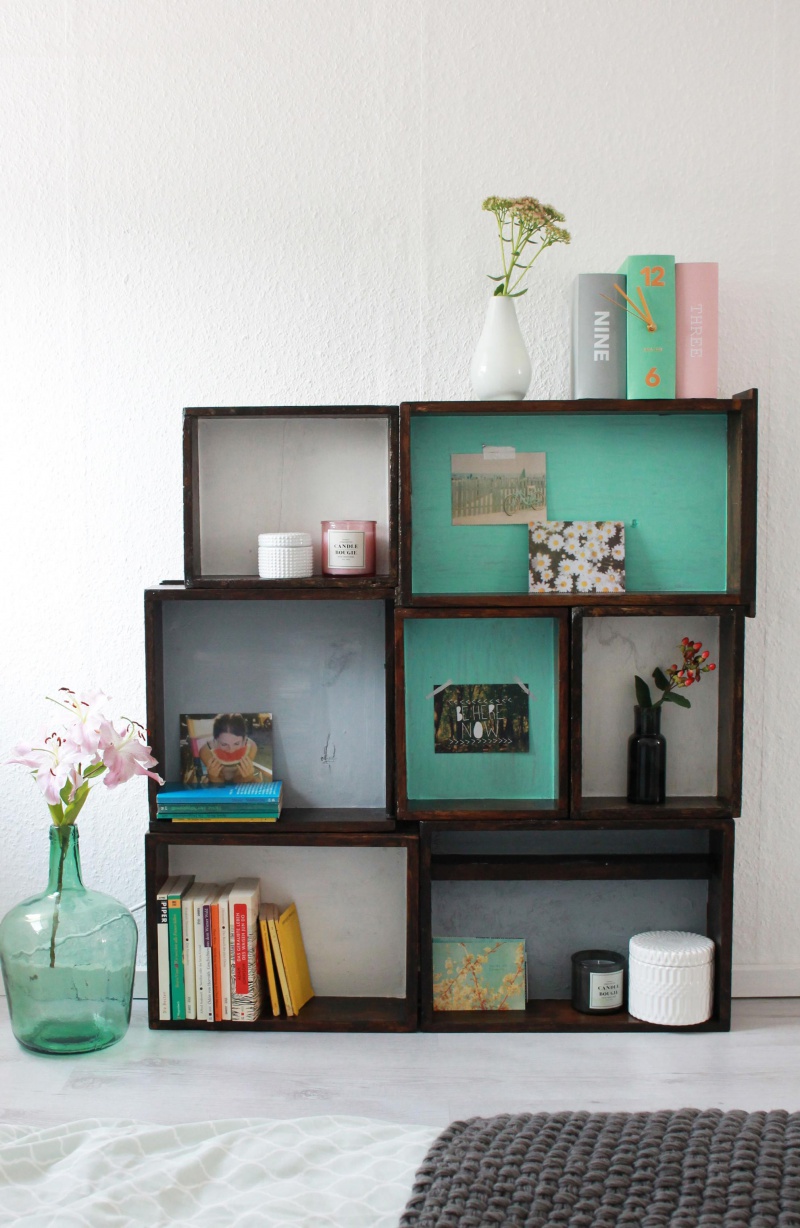 Diy stained shelves with pastel bottoms  1