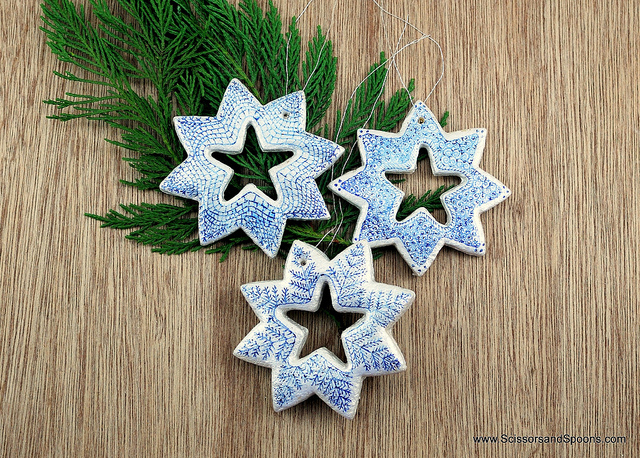 Blue salt dough patterned ornament