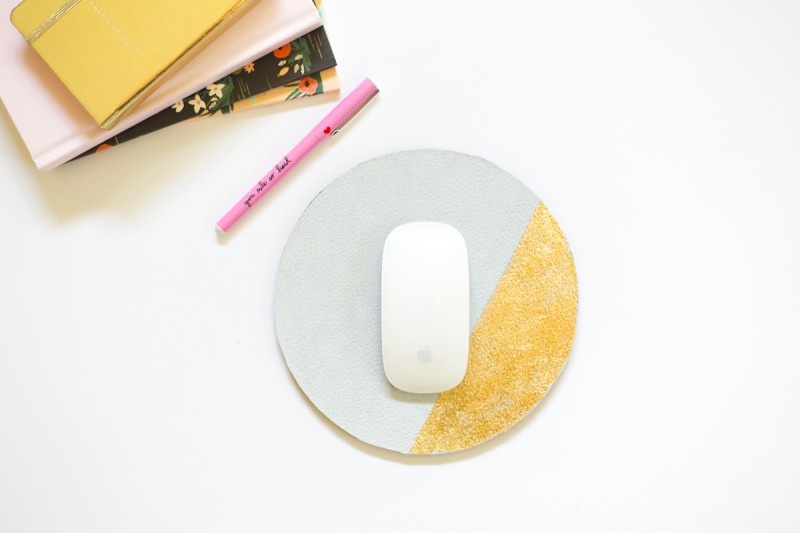Picture Of diy suede and gold leaf colorblock mousepad  1