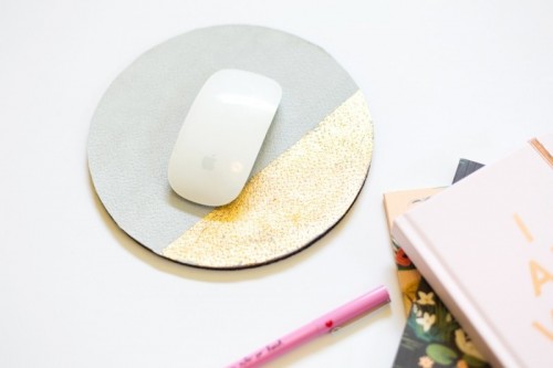 DIY Suede And Gold Leaf Colorblock Mousepad