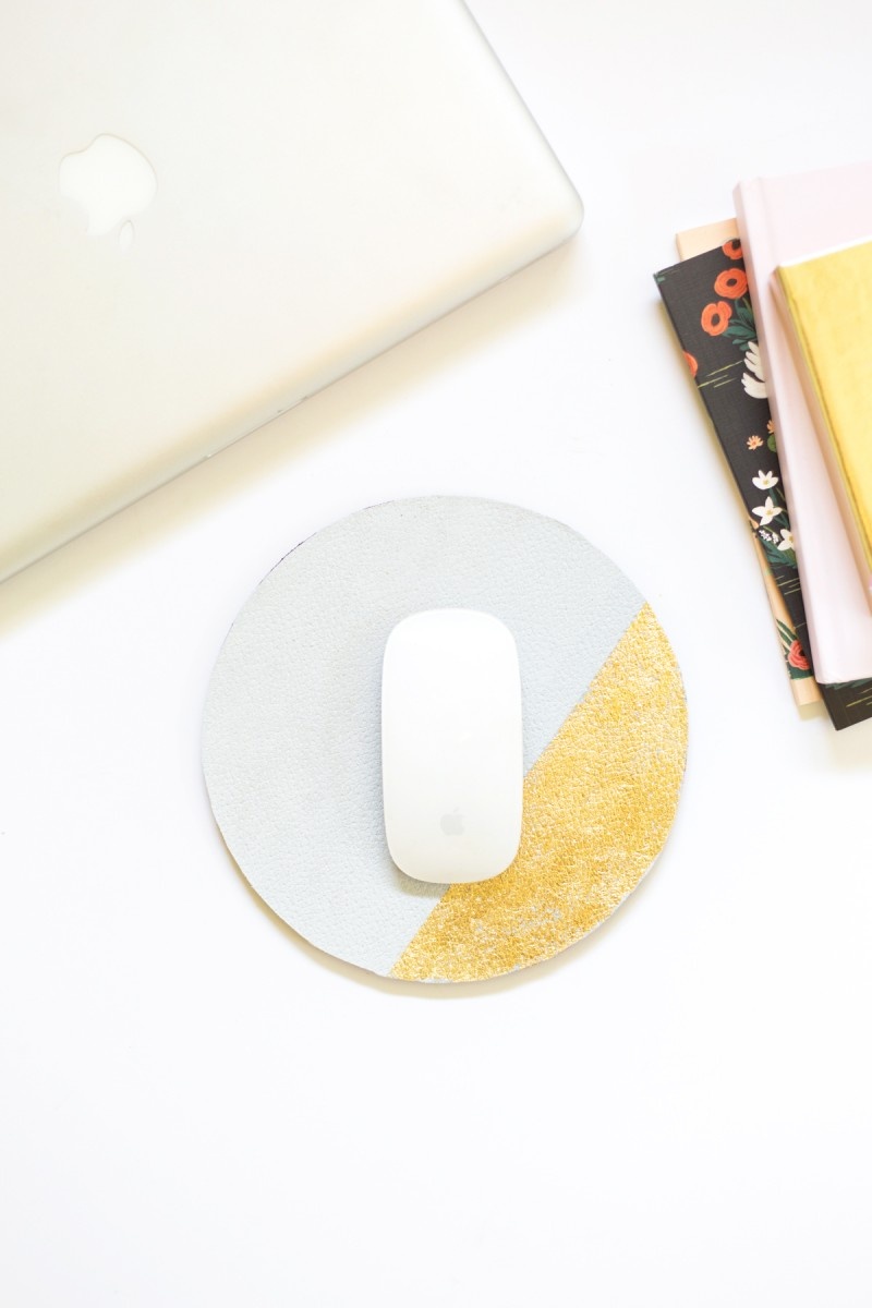 Picture Of diy suede and gold leaf colorblock mousepad  5